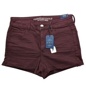 NWT‎ American Eagle Shorts Women's Size 8 Maroon Hi-Rise Shortie Y2K Boho Denim